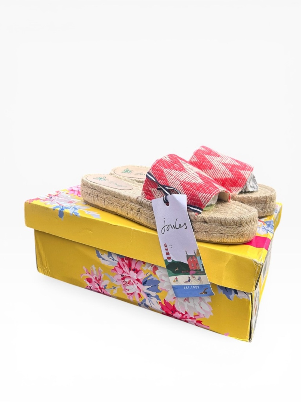 Joules Arla Coral Chevron Espadrille Platform Sandals NWT Size 7